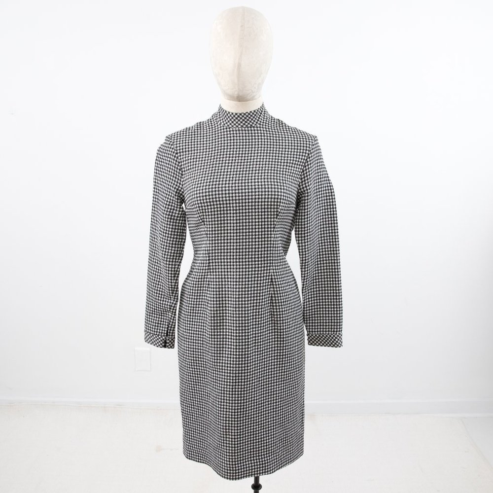 Vintage M Wool Silk Gingham Plaid Check Dress - Picture 8 of 12